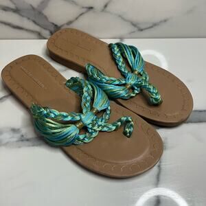 Montego Bay Club | Women's Blue Green Woven Beachy Thong Sandals Sz 7.5